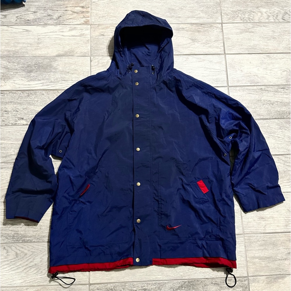 Vintage Nike Track Jacket Mens XL Full Zip Windbreaker Hooded Nylon Mesh Swoosh